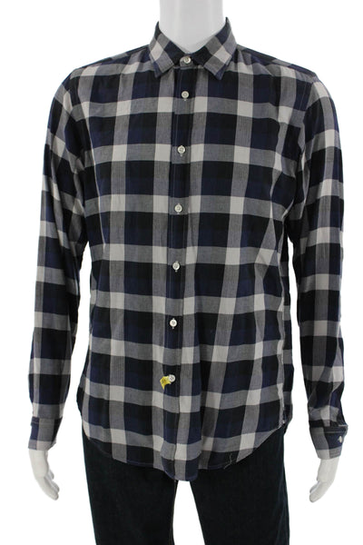 Hartford Mens Cotton Plaid Collar Long Sleeve Button Down Shirt Blue Size L
