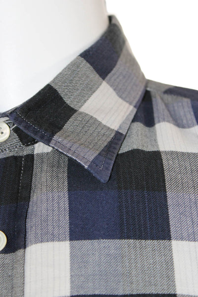 Hartford Mens Cotton Plaid Collar Long Sleeve Button Down Shirt Blue Size L