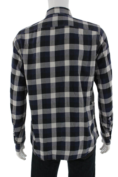 Hartford Mens Cotton Plaid Collar Long Sleeve Button Down Shirt Blue Size L