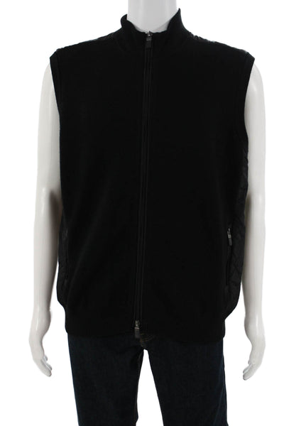 Raffi Mens Quilted Vest Black High Neck Zip 50% Wool 50% Acrylic Size L