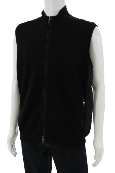 Raffi Mens Quilted Vest Black High Neck Zip 50% Wool 50% Acrylic Size L
