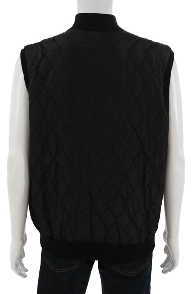 Raffi Mens Quilted Vest Black High Neck Zip 50% Wool 50% Acrylic Size L