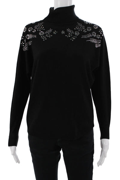 LIV Womens Black Floral Turtleneck Pullover Sweater Long Sleeve Size S