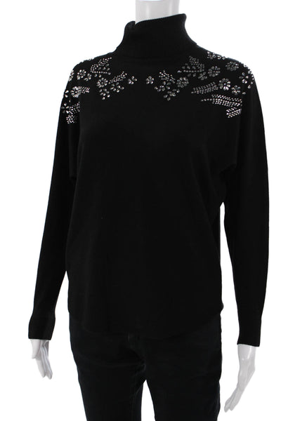 LIV Womens Black Floral Turtleneck Pullover Sweater Long Sleeve Size S