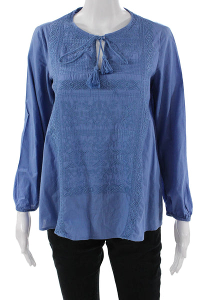 Massimo Dutti Women Tunic Blue Cotton 3/4 Sleeve Drawstring Size XS