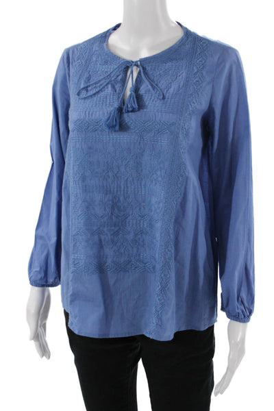 Massimo Dutti Women Tunic Blue Cotton 3/4 Sleeve Drawstring Size XS