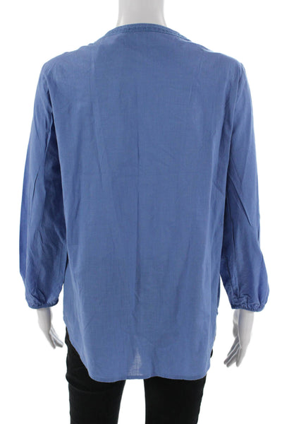 Massimo Dutti Women Tunic Blue Cotton 3/4 Sleeve Drawstring Size XS