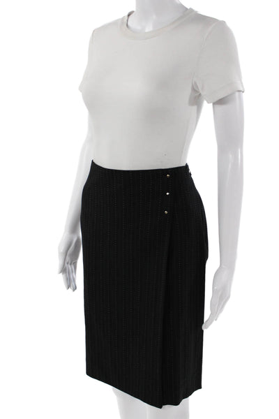 Escada Womens Straight Pencil Skirt Black Striped Wool Knee Length Size 38