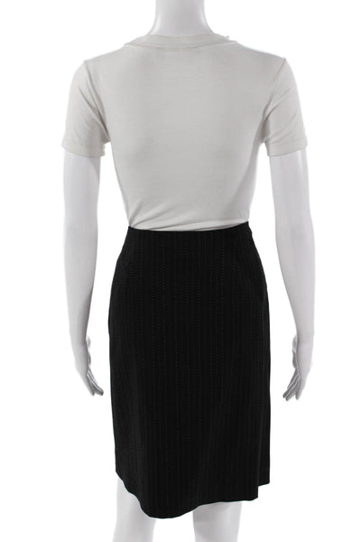Escada Womens Straight Pencil Skirt Black Striped Wool Knee Length Size 38