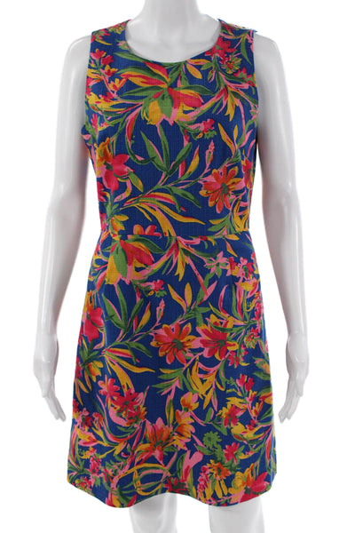 J Crew Womens Shift Dress Blue Floral Cotton Sleeveless Knee Length Size 4