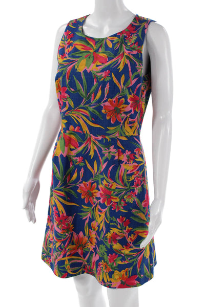 J Crew Womens Shift Dress Blue Floral Cotton Sleeveless Knee Length Size 4