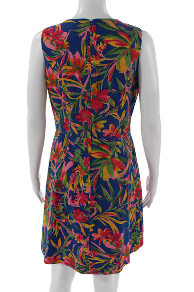 J Crew Womens Shift Dress Blue Floral Cotton Sleeveless Knee Length Size 4