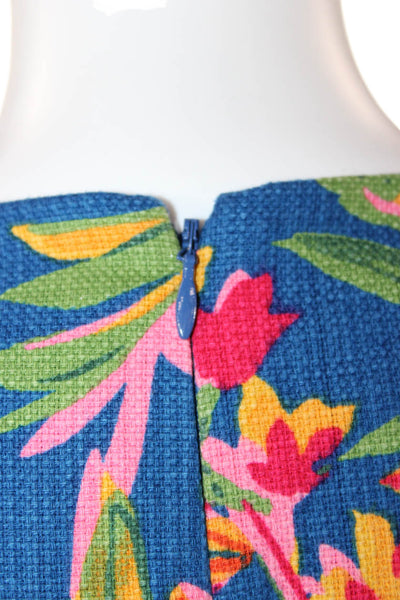 J Crew Womens Shift Dress Blue Floral Cotton Sleeveless Knee Length Size 4
