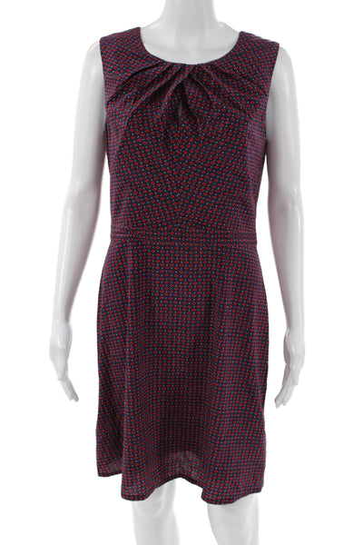 Tory Burch Women Shift Dress Dark Blue Floral Silk Zip Sleeveless Size 8