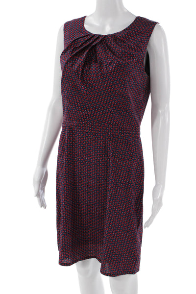 Tory Burch Women Shift Dress Dark Blue Floral Silk Zip Sleeveless Size 8