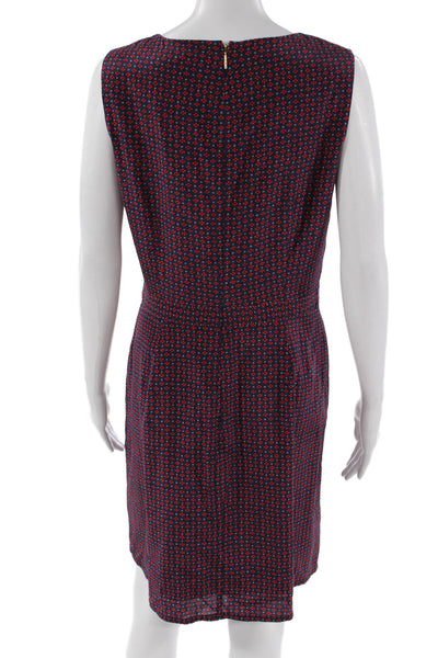 Tory Burch Women Shift Dress Dark Blue Floral Silk Zip Sleeveless Size 8