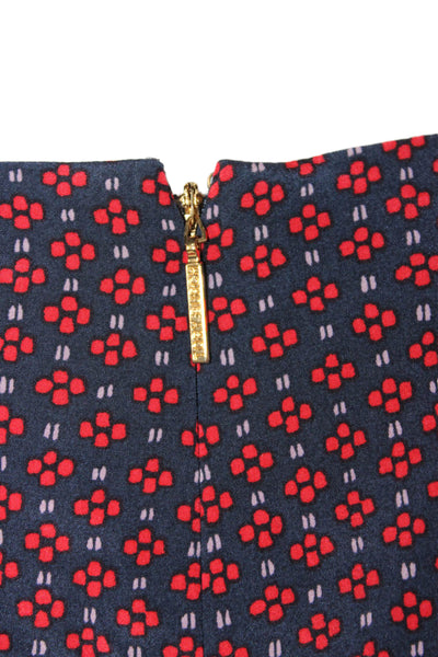 Tory Burch Women Shift Dress Dark Blue Floral Silk Zip Sleeveless Size 8