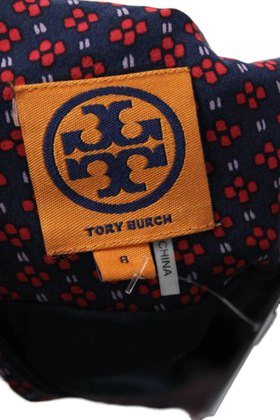 Tory Burch Women Shift Dress Dark Blue Floral Silk Zip Sleeveless Size 8