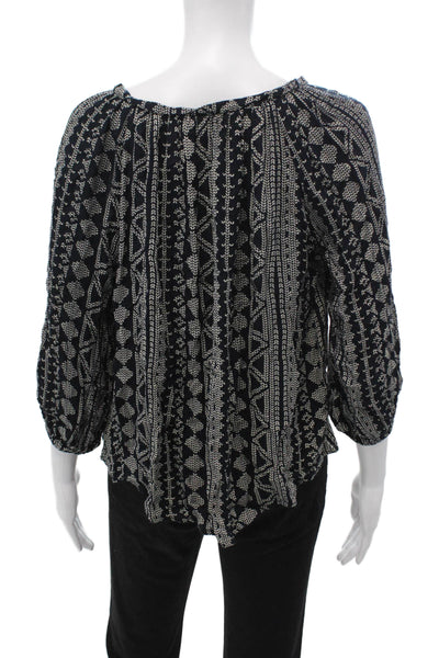 Velvet Women Tunic Black V-Neck 3/4 Sleeve Geometric Viscose Boho Size S