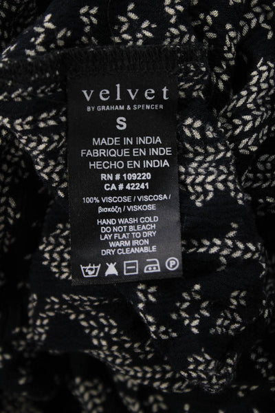 Velvet Women Tunic Black V-Neck 3/4 Sleeve Geometric Viscose Boho Size S