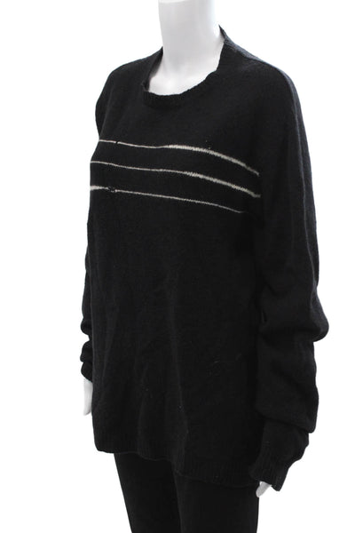 DKNY Mens Black Striped Wool Pullover Sweater Size L