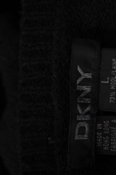 DKNY Mens Black Striped Wool Pullover Sweater Size L
