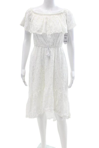 Scoop Womens Sundress White Floral Mid Calf Drawstring Beach Size S