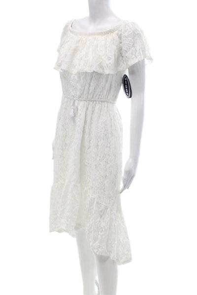 Scoop Womens Sundress White Floral Mid Calf Drawstring Beach Size S