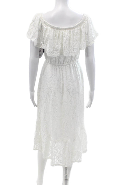 Scoop Womens Sundress White Floral Mid Calf Drawstring Beach Size S
