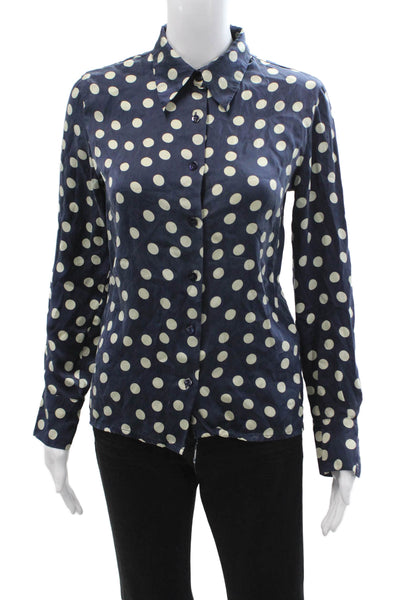 Equipment Femme Womens Silk Polka Dot Collared Button-Up Blouse Navy Size XS