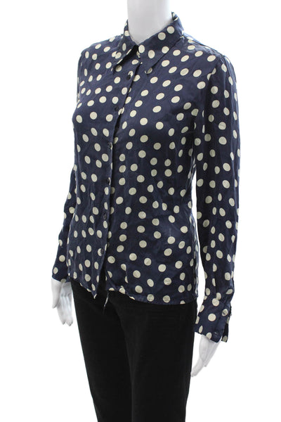Equipment Femme Womens Silk Polka Dot Collared Button-Up Blouse Navy Size XS