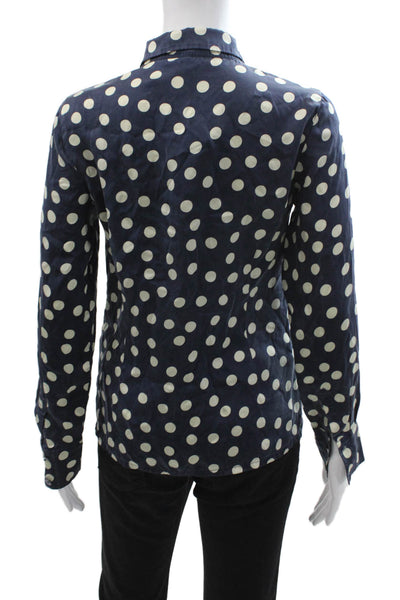 Equipment Femme Womens Silk Polka Dot Collared Button-Up Blouse Navy Size XS