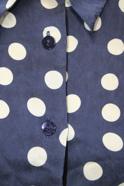 Equipment Femme Womens Silk Polka Dot Collared Button-Up Blouse Navy Size XS