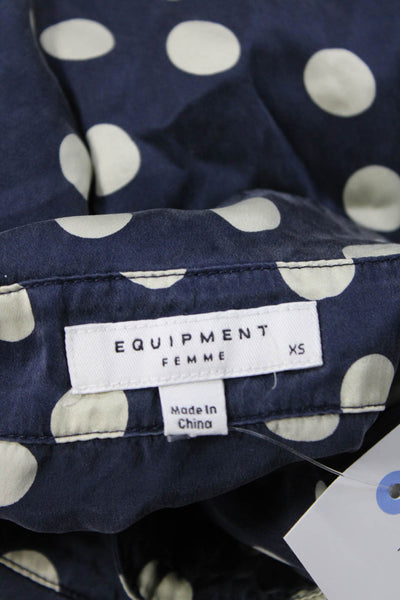 Equipment Femme Womens Silk Polka Dot Collared Button-Up Blouse Navy Size XS