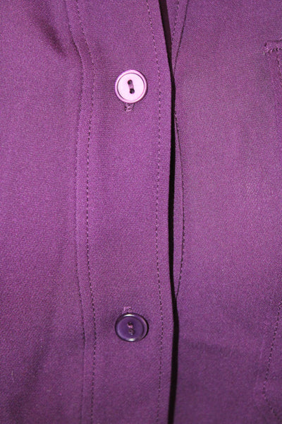 Theory Womens Petite Silk Collared Long Sleeve Button Up Blouse Purple Size S