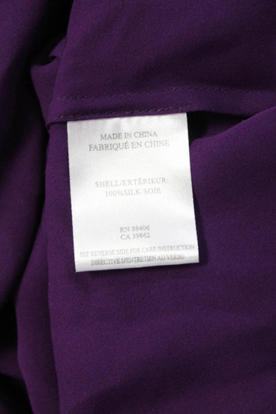 Theory Womens Petite Silk Collared Long Sleeve Button Up Blouse Purple Size S