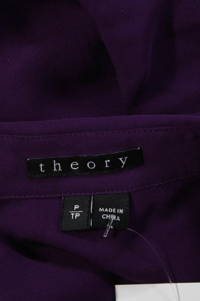 Theory Womens Petite Silk Collared Long Sleeve Button Up Blouse Purple Size S