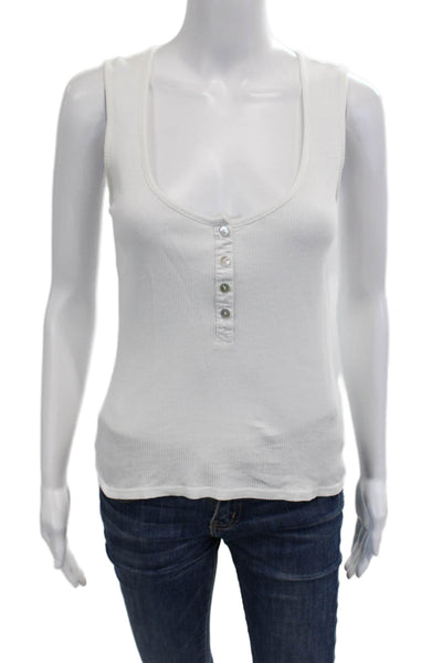 Amo Womens Basic Sleeveless Cotton Tank White Button Size XS