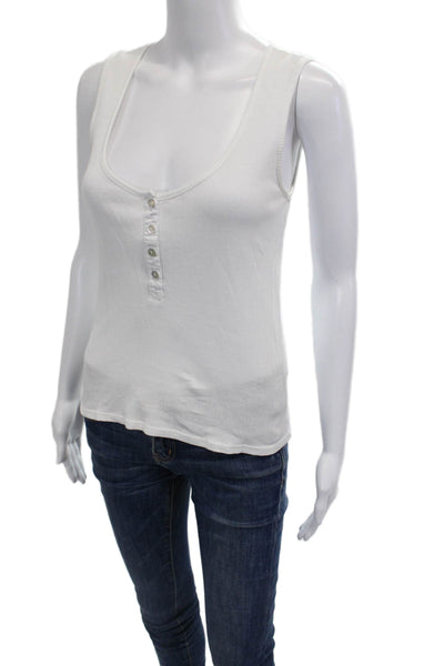 Amo Womens Basic Sleeveless Cotton Tank White Button Size XS