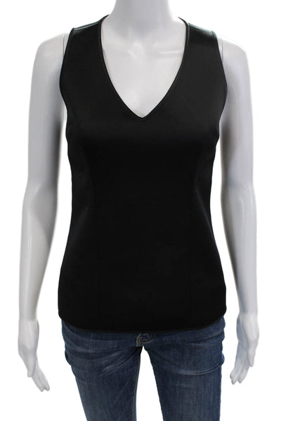 Nina Bauer Women Basic Tank Black V-Neck Sleeveless Nylon Spandex Zip Size M