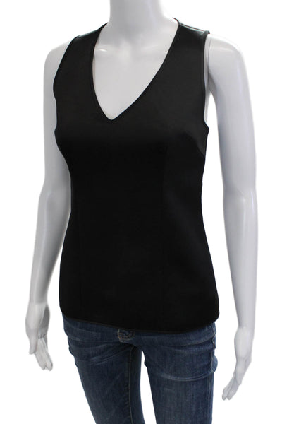 Nina Bauer Women Basic Tank Black V-Neck Sleeveless Nylon Spandex Zip Size M
