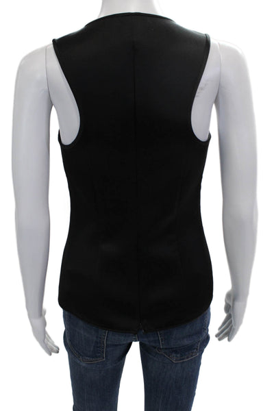 Nina Bauer Women Basic Tank Black V-Neck Sleeveless Nylon Spandex Zip Size M