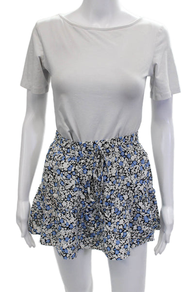 Zara Unisex Black Floral Viscose Drawstring Shorts Size S