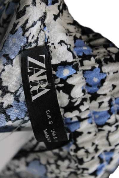 Zara Unisex Black Floral Viscose Drawstring Shorts Size S