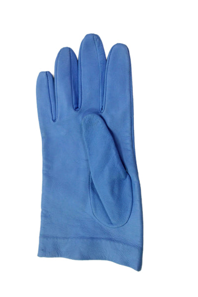 Shaneen Huxham Womens Yellow Blue Laser Cut Leather Gloves Size 7.5