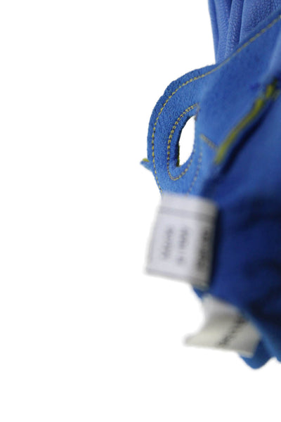 Shaneen Huxham Womens Yellow Blue Laser Cut Leather Gloves Size 7.5