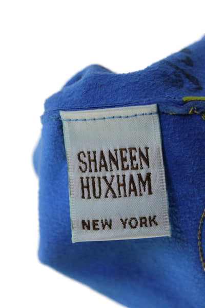 Shaneen Huxham Womens Yellow Blue Laser Cut Leather Gloves Size 7.5