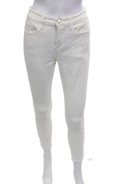 Frame Womens Ankle Skinny Jeans White Mid Rise Button Fly Size 29