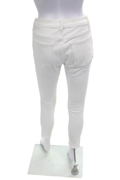 Frame Womens Ankle Skinny Jeans White Mid Rise Button Fly Size 29