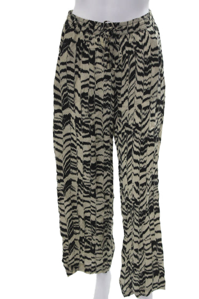 Enza Costa Women Jogger Pants Beige Animal Print Cupro Size 0